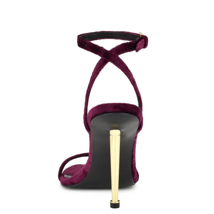 Reina Ankle Strap Sandals Dark Purple Velvet Women Nine West Heeled Reina Ankle Strap Sandals Dark Purple Velvet Women Nine West Heeled