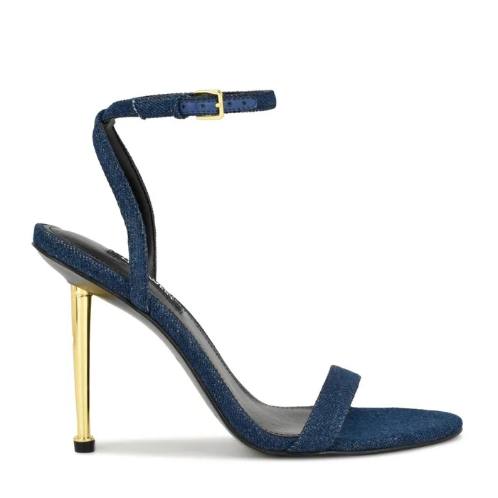 Reina Ankle Strap Sandals Denim Women Nine West High Heels