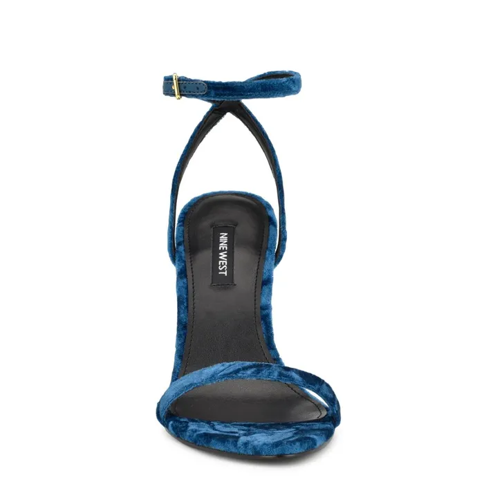Reina Ankle Strap Sandals Medium Blue Velvet Women Nine West Heeled Reina Ankle Strap Sandals Medium Blue Velvet Women Nine West Heeled