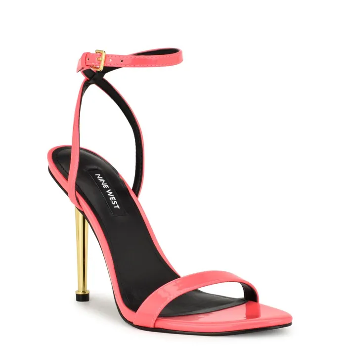 Reina Ankle Strap Sandals Pink Patent Women Nine West High Heels Reina Ankle Strap Sandals Pink Patent Women Nine West High Heels