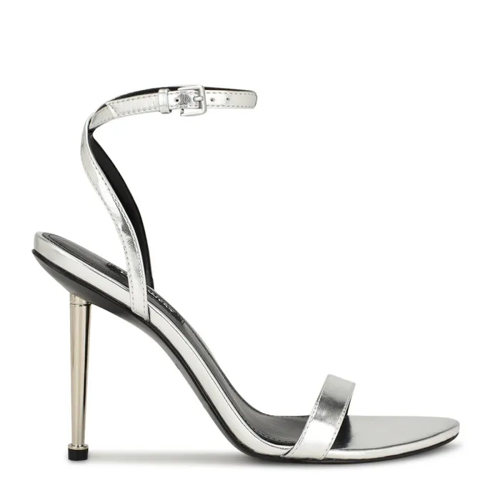 Reina Ankle Strap Sandals Silver Women Nine West Heeled