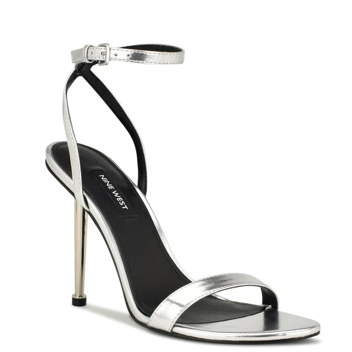 Reina Ankle Strap Sandals Silver Women Nine West Heeled Reina Ankle Strap Sandals Silver Women Nine West Heeled