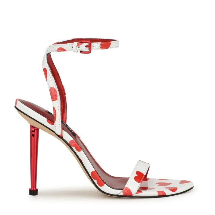 Reina Ankle Strap Sandals Valentine Heart Print Women Nine West High Heels
