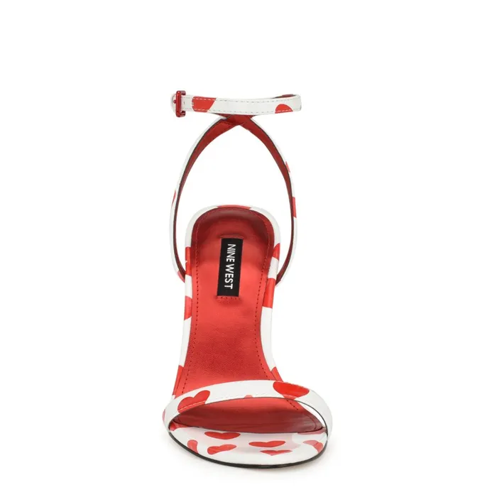 Reina Ankle Strap Sandals Valentine Heart Print Women Nine West High Heels Reina Ankle Strap Sandals Valentine Heart Print Women Nine West High Heels