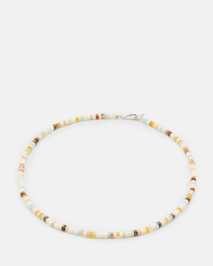 Remi Tonal Beaded Necklace Neutralwrm Silver Men AllSaints Jewelry