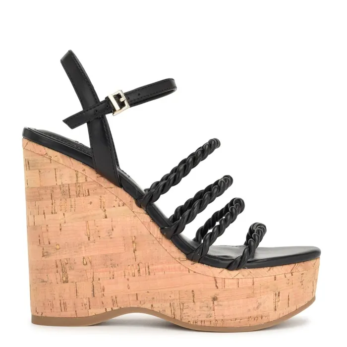 Renest Ankle Strap Wedge Sandals Black Women Nine West Sandals