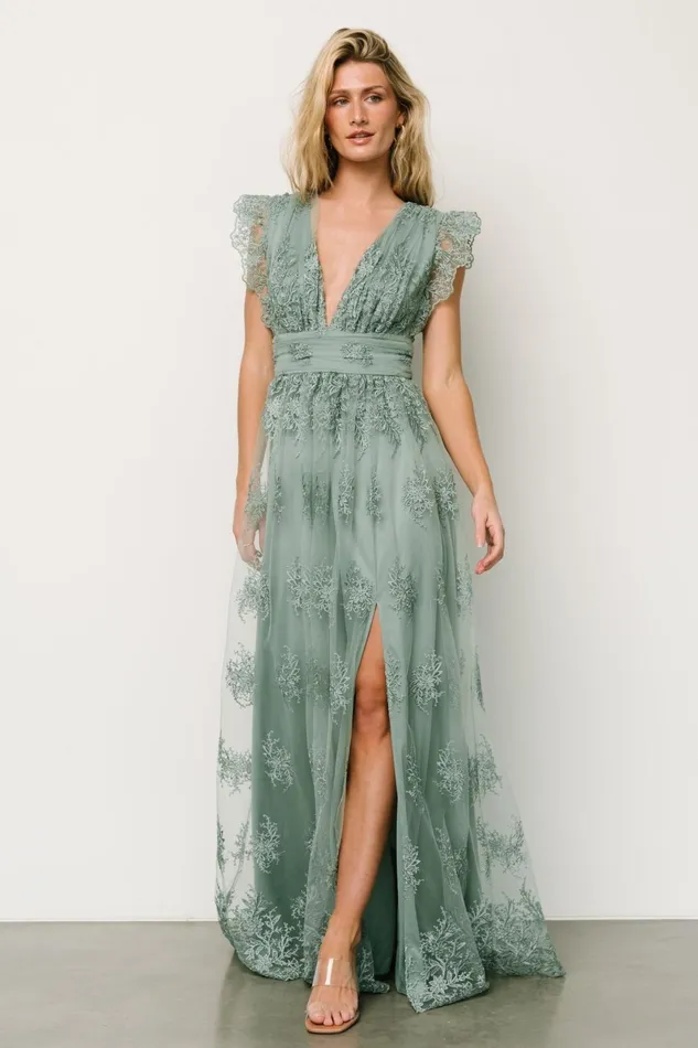 Rhea Tulle Maxi Dress Eucalyptus Women Baltic Born Embellished Sequin