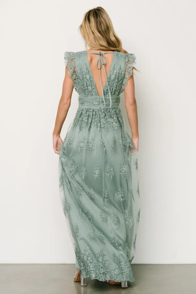 Rhea Tulle Maxi Dress Eucalyptus Women Baltic Born Embellished Sequin Rhea Tulle Maxi Dress Eucalyptus Women Baltic Born Embellished Sequin