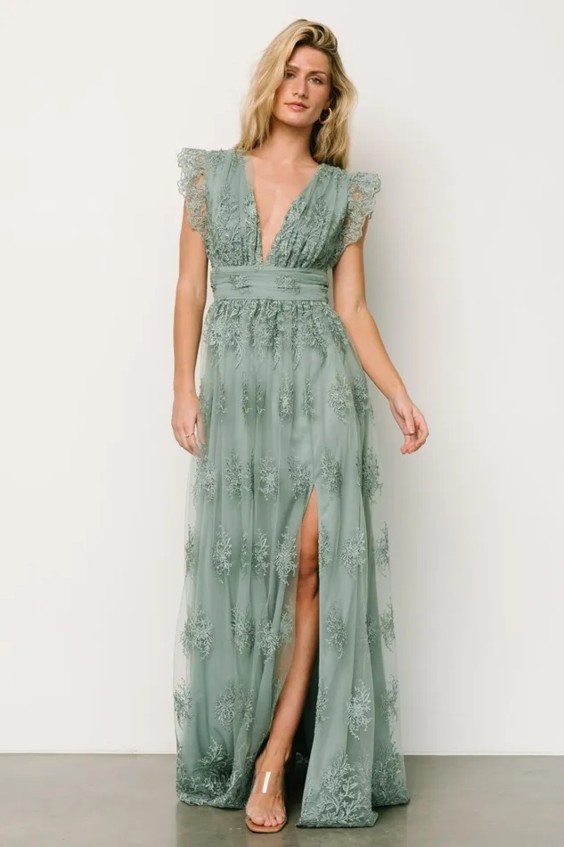 Rhea Tulle Maxi Dress Eucalyptus Women Baltic Born Embellished Sequin Rhea Tulle Maxi Dress Eucalyptus Women Baltic Born Embellished Sequin