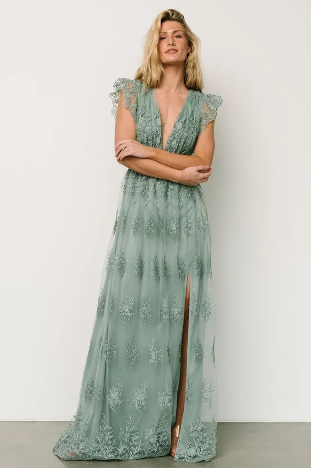 Rhea Tulle Maxi Dress Eucalyptus Women Baltic Born Embellished Sequin Rhea Tulle Maxi Dress Eucalyptus Women Baltic Born Embellished Sequin