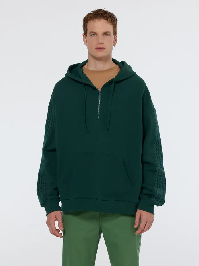 Rib Insert Zipped Loose Fit Hoodie Amsterdam Green Men Scotch and Soda Sweatshirts and Hoodies Rib Insert Zipped Loose Fit Hoodie Amsterdam Green Men Scotch and Soda Sweatshirts and Hoodies