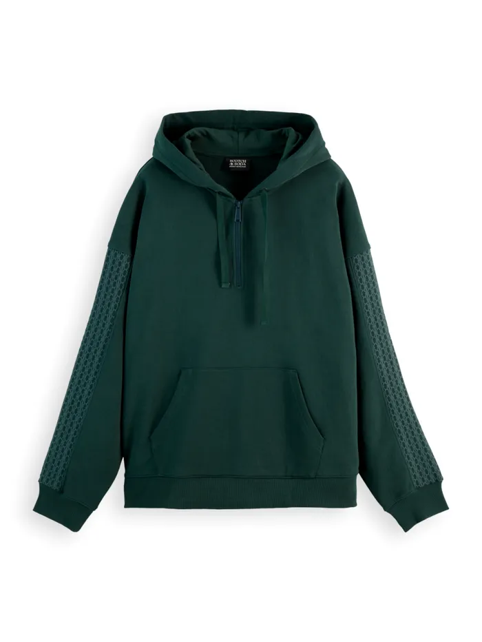 Rib Insert Zipped Loose Fit Hoodie Amsterdam Green Men Scotch and Soda Sweatshirts and Hoodies Rib Insert Zipped Loose Fit Hoodie Amsterdam Green Men Scotch and Soda Sweatshirts and Hoodies