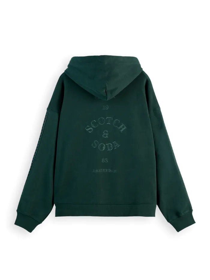 Rib Insert Zipped Loose Fit Hoodie Amsterdam Green Men Scotch and Soda Sweatshirts and Hoodies Rib Insert Zipped Loose Fit Hoodie Amsterdam Green Men Scotch and Soda Sweatshirts and Hoodies