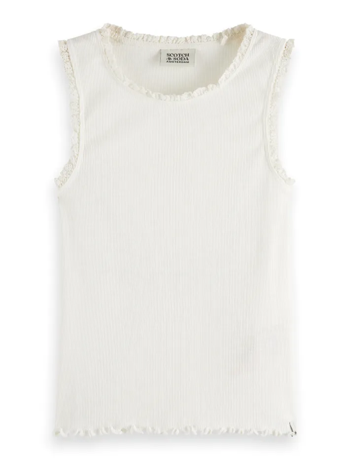 RIBBED TANK WITH LITTLE RUFFLE Off White Kids Scotch and Soda TShirts and Tops
