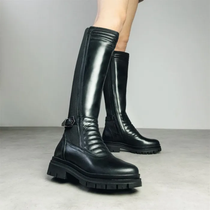 Riding And Flat Boots Women Moda In Pelle Giada Black Leather