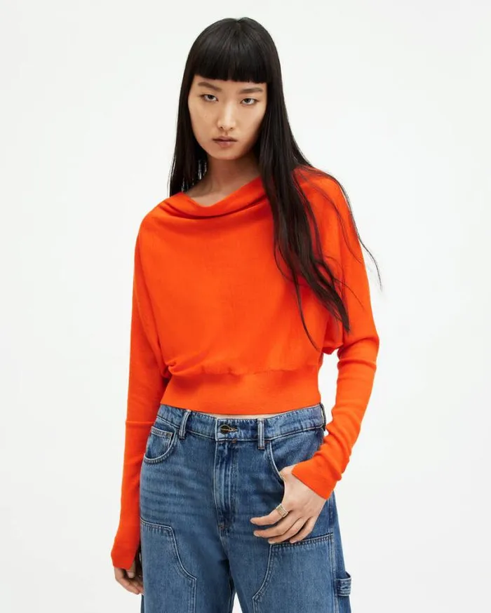 Ridley Cropped Wool Sweater Zesty Orange Women AllSaints Sweaters