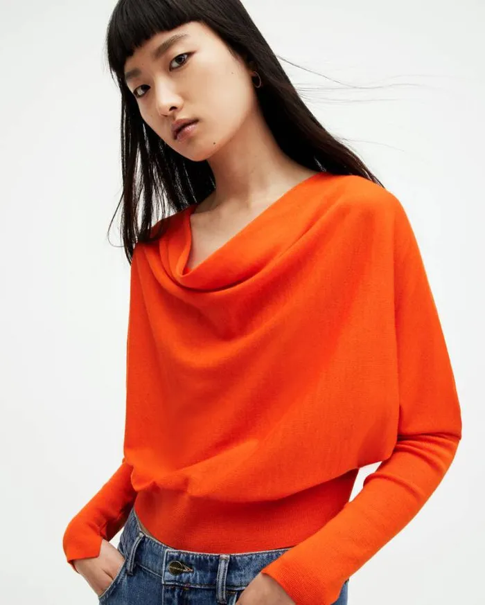 Ridley Cropped Wool Sweater Zesty Orange Women AllSaints Sweaters
