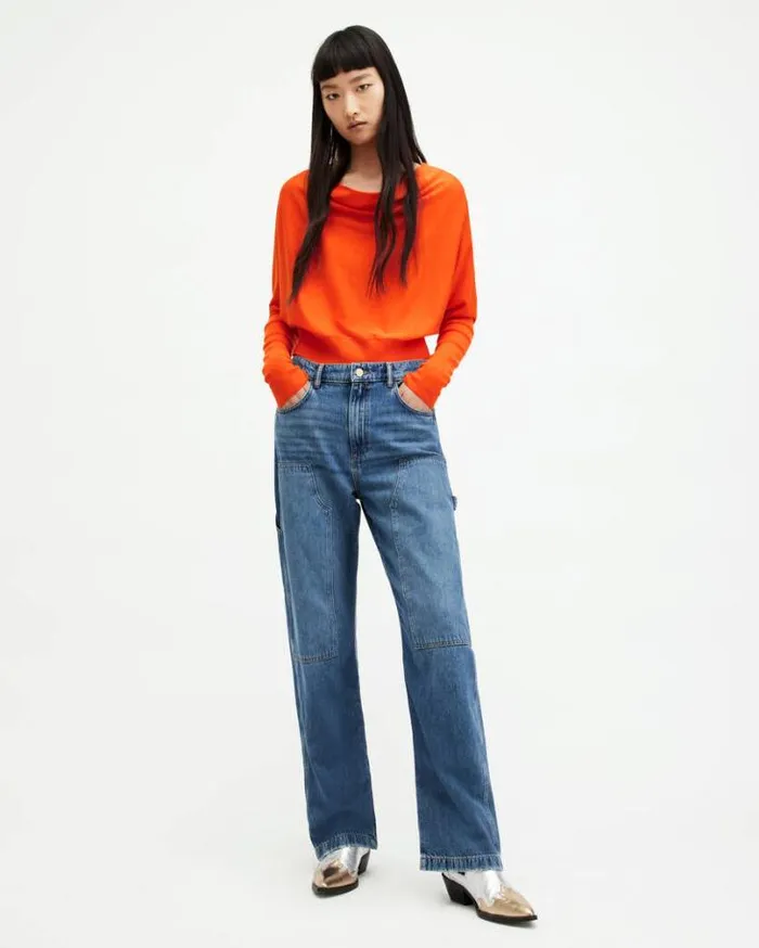 Ridley Cropped Wool Sweater Zesty Orange Women AllSaints Sweaters