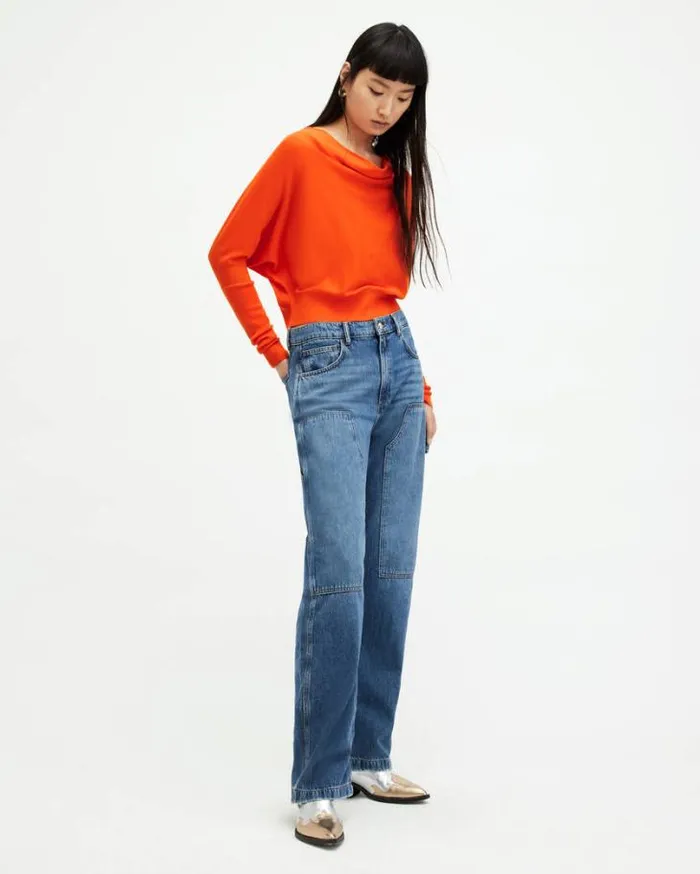 Ridley Cropped Wool Sweater Zesty Orange Women AllSaints Sweaters