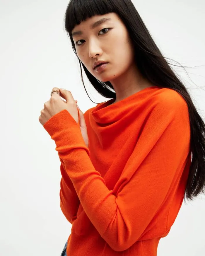 Ridley Cropped Wool Sweater Zesty Orange Women AllSaints Sweaters
