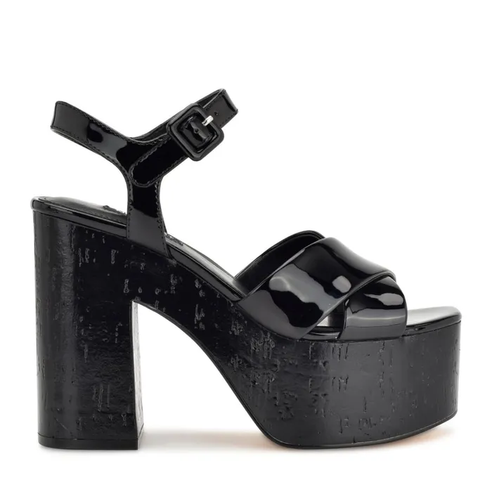 Rilay Platform Sandals Black Patent Women Nine West Heeled