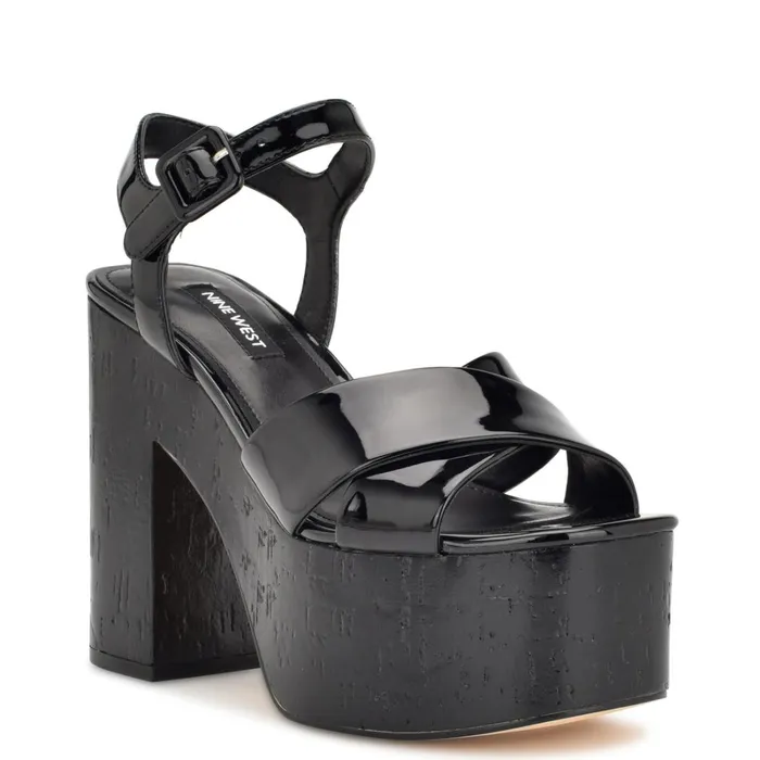 Rilay Platform Sandals Black Patent Women Nine West Heeled Rilay Platform Sandals Black Patent Women Nine West Heeled