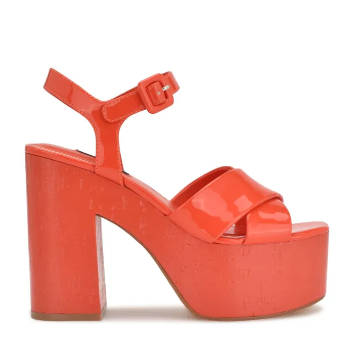 Rilay Platform Sandals Orange Patent Women Nine West Dress