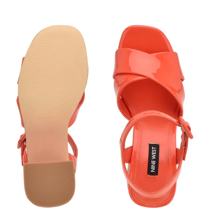 Rilay Platform Sandals Orange Patent Women Nine West Dress Rilay Platform Sandals Orange Patent Women Nine West Dress