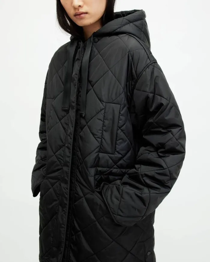 Rina Quilted Relaxed Fit Liner Coat Black Women AllSaints Jackets and Coats