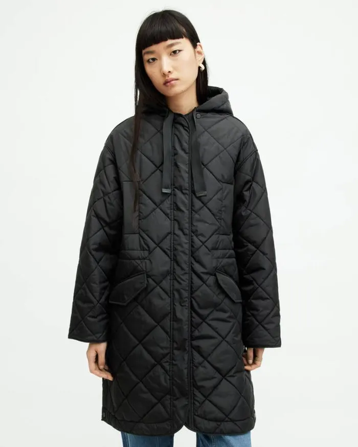 Rina Quilted Relaxed Fit Liner Coat Black Women AllSaints Jackets and Coats