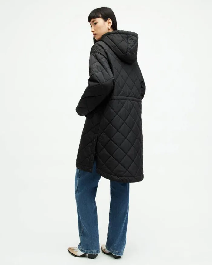 Rina Quilted Relaxed Fit Liner Coat Black Women AllSaints Jackets and Coats
