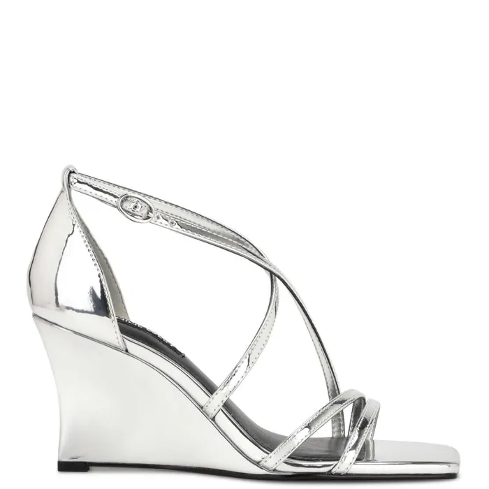 Rolga Wedge Sandals Silver Mirror Metallic Women Nine West Wedges