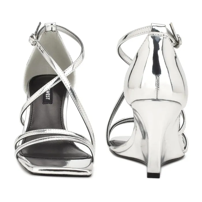 Rolga Wedge Sandals Silver Mirror Metallic Women Nine West Wedges Rolga Wedge Sandals Silver Mirror Metallic Women Nine West Wedges