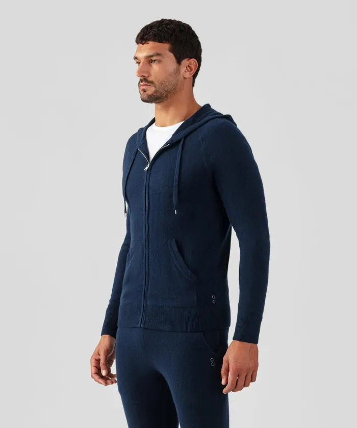 Ron Dorff Cashmere Zipped Hoodie Navy Men Cashmere and Knitwear Tops
