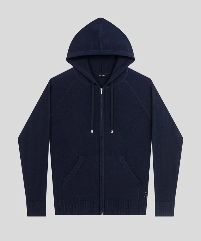 Ron Dorff Cashmere Zipped Hoodie Navy Men Cashmere and Knitwear Tops