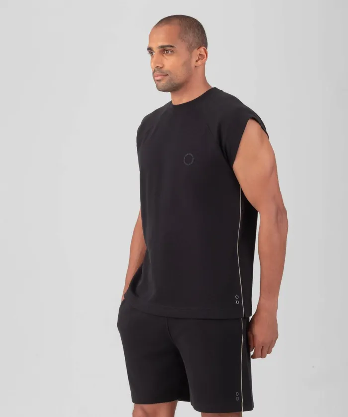 Ron Dorff Cotton Piqu Sleeveless Sweatshirt W Piping Black Men Sweatshirts