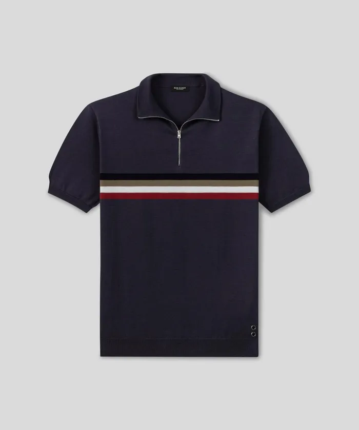 Ron Dorff CottonSilk Polo W Chest Stripes Lava Grey Men Polo Shirts