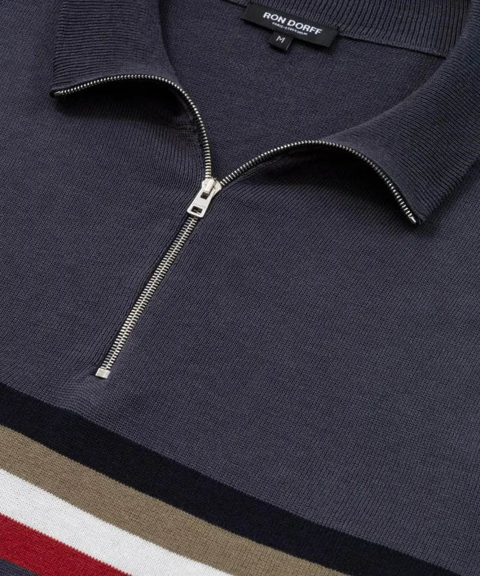 Ron Dorff CottonSilk Polo W Chest Stripes Lava Grey Men Polo Shirts