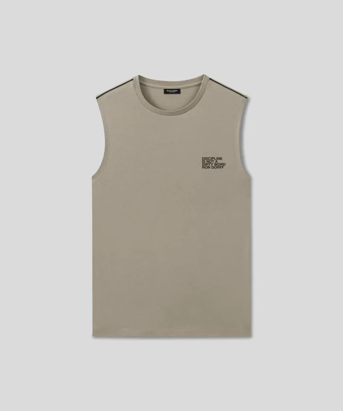 Ron Dorff Organic Cotton Sleeveless TShirt W Piping Dusty Beige Men TShirts