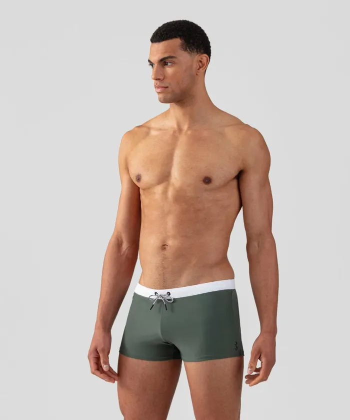 Ron Dorff RD Swim Trunks W White Waistband Army Green Men Swim Briefs