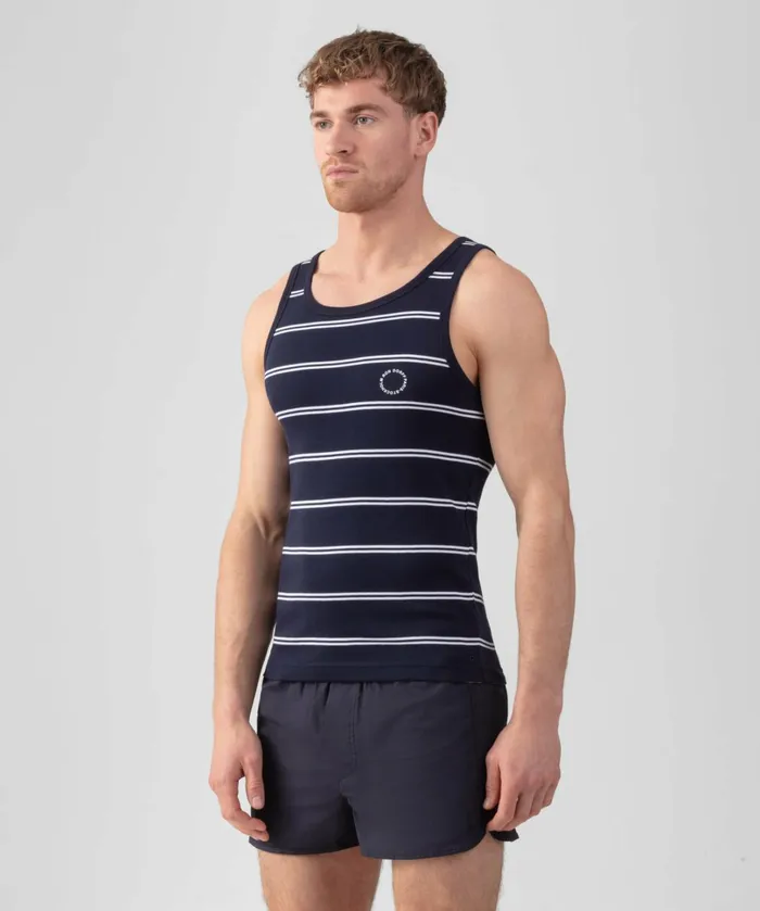Ron Dorff Ribbed Tank Top W Double Stripes Navy Men Tank Tops