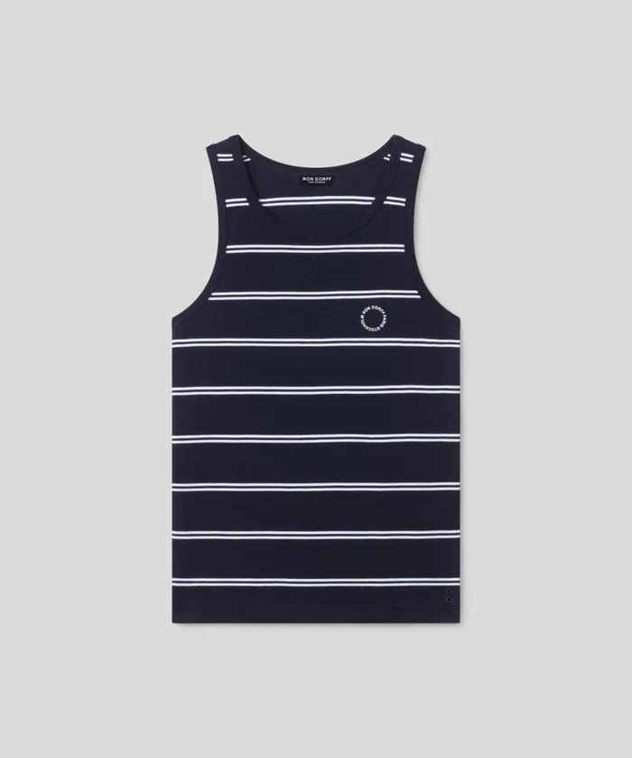 Ron Dorff Ribbed Tank Top W Double Stripes Navy Men Tank Tops