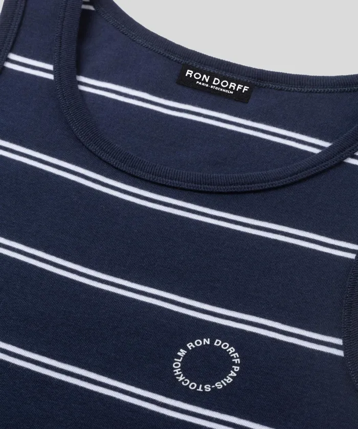Ron Dorff Ribbed Tank Top W Double Stripes Navy Men Tank Tops