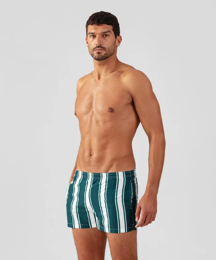 Ron Dorff Swim Shorts W Irregular Stripes Pine GreenWhite Men Swim Shorts