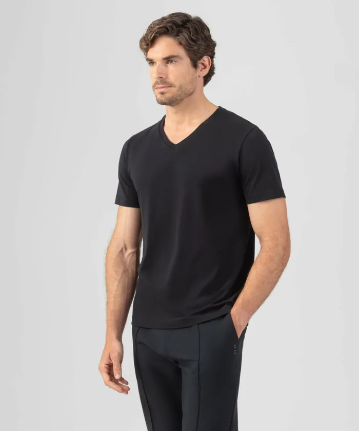 Ron Dorff V Neck TShirt Eyelet Edition Black Men TShirts