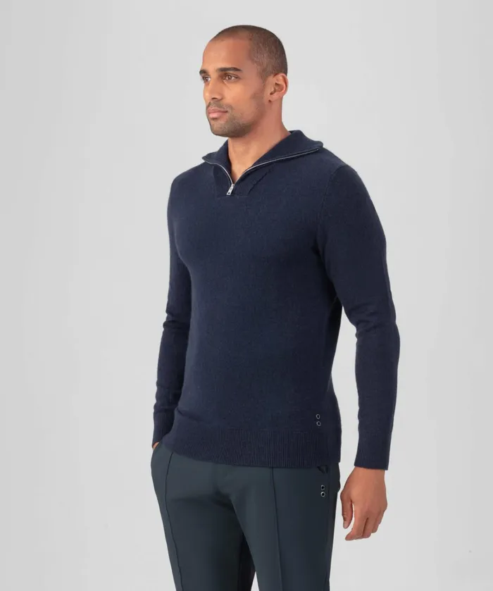 Ron Dorff Wool Cashmere Sweater W Front Chest Zip Navy Men Cashmere and Knitwear Tops