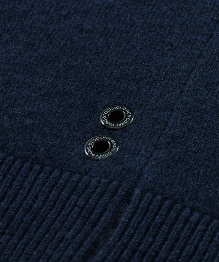 Ron Dorff Wool Cashmere Sweater W Front Chest Zip Navy Men Cashmere and Knitwear Tops