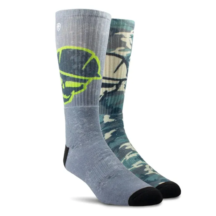 Roughneck Graphic Crew Work Sock 2 Pair Multi Color Pack MenWomen Ariat Socks