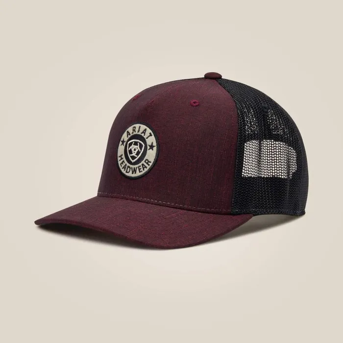 Round Logo Patch Cap Wine Men Ariat Hats and Caps