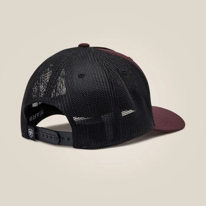 Round Logo Patch Cap Wine Men Ariat Hats and Caps